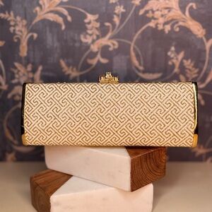 Estate Gold and Ivory Geometric Metallic Print Convertible Clutch Evening Bag